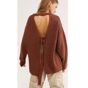 Free People FP Beach Cali Size M Open Tie Back Sweater Waffle Brown Knit
